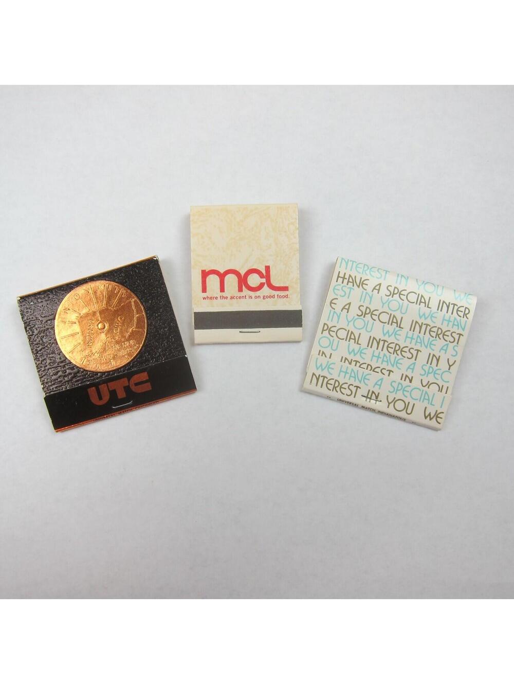 3 Matchbooks Indiana Union Trust Company MCL Cafeterias Merchants National Bank